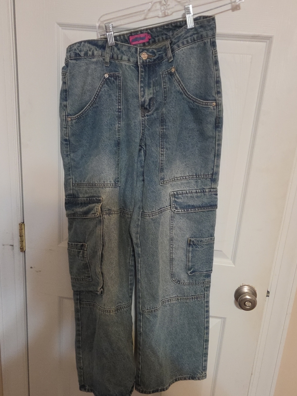 Edikted Light Blue Relaxed Cargo Denim Jeans